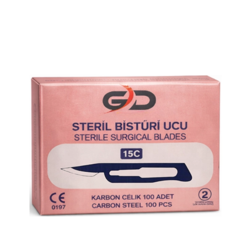 Golddent Steril Cerrahi Bistüri Ucu No 15C, standart No 15 ucun yetersiz kaldığı daha derin ve dar cerrahi alanlar için özel olarak üretilmiştir.