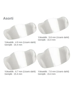 Diş eti altı posterior restorasyonlar için tasarlanmış, kompozit polimerizasyonunu destekleyen ışık geçirgen şeffaf polyester malzemeden üretilmiş, X-Y düzlemlerinde anatomik form verilmiş XS, S, M ve L ebatlarında toplam 100 adet Golddent GD5 Transparan Sectional Matrix bandı içeren asorti seti