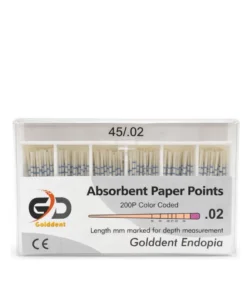 Golddent Absorbent Paper Points .02 Taper serisi, kök kanal tedavisinin obturasyon öncesi kurutma aşamasında kullanılan, yüksek emiciliğe sahip saf selüloz materyaldir. Nemli ortamda dahi sertliğini koruyan (boyutsal stabilite) ve lif bırakmayan (lintless) yapısı ile kanalın apikal bölgesine kadar güvenle ilerleyerek tam kuruluk sağlar.
