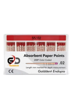 Golddent Absorbent Paper Points .02 Taper serisi, kök kanal tedavisinin obturasyon öncesi kurutma aşamasında kullanılan, yüksek emiciliğe sahip saf selüloz materyaldir. Nemli ortamda dahi sertliğini koruyan (boyutsal stabilite) ve lif bırakmayan (lintless) yapısı ile kanalın apikal bölgesine kadar güvenle ilerleyerek tam kuruluk sağlar.