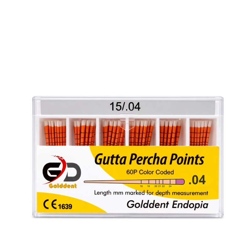 Golddent Gutta Percha Points .04 Taper serisi, modern döner (rotary) eğe sistemleri ile şekillendirilmiş kök kanallarına mükemmel uyum sağlamak için özel açılı olarak üretilmiştir. Biyouyumlu ve yüksek radyopasiteye sahip bu konlar, milimetrik uzunluk işaretleri sayesinde çalışma boyunu hassas bir şekilde kontrol etmenize yardımcı olur. Esnek yapısı ile kavisli kanallarda dahi apikalden koronale sızdırmaz bir tıkaç oluşturarak tedavinin başarısını artırır