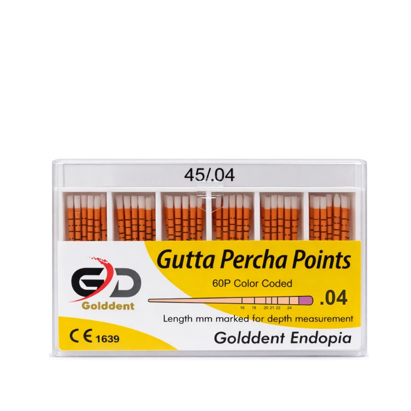 Golddent Gutta Percha Points .04 Taper serisi, modern döner (rotary) eğe sistemleri ile şekillendirilmiş kök kanallarına mükemmel uyum sağlamak için özel açılı olarak üretilmiştir. Biyouyumlu ve yüksek radyopasiteye sahip bu konlar, milimetrik uzunluk işaretleri sayesinde çalışma boyunu hassas bir şekilde kontrol etmenize yardımcı olur. Esnek yapısı ile kavisli kanallarda dahi apikalden koronale sızdırmaz bir tıkaç oluşturarak tedavinin başarısını artırır