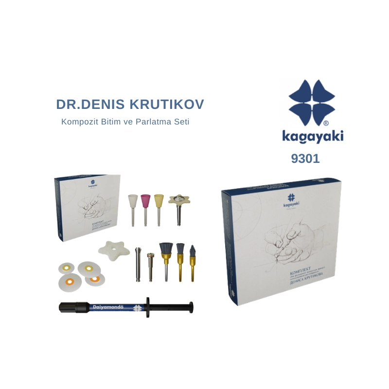 Estetik diş hekimliği uzmanı Dr. Denis Krutikov tarafından geliştirilen; Kurin One (Temizlik), Kurin Two (Parlatma) pastaları ve özel kupa fırçaları içeren profesyonel bitim protokolü seti.