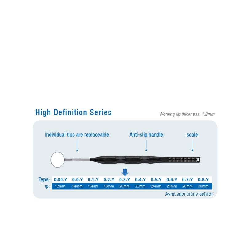 SANI High Definition (HD) Dental Ayna ve Ölçekli Sap 20 mm (O-3-Y)