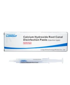 Longly marka 2g şırınga formunda enjeksiyon tipi kalsiyum hidroksit kök kanal dezenfeksiyon pastası. Endodontik tedavilerde seanslar arası pansuman için kullanılan, ince ucuyla apikal bölgeye ulaşan, radyoopak ve yüksek pH'lı antimikrobiyal kanal içi dolgu materyali.