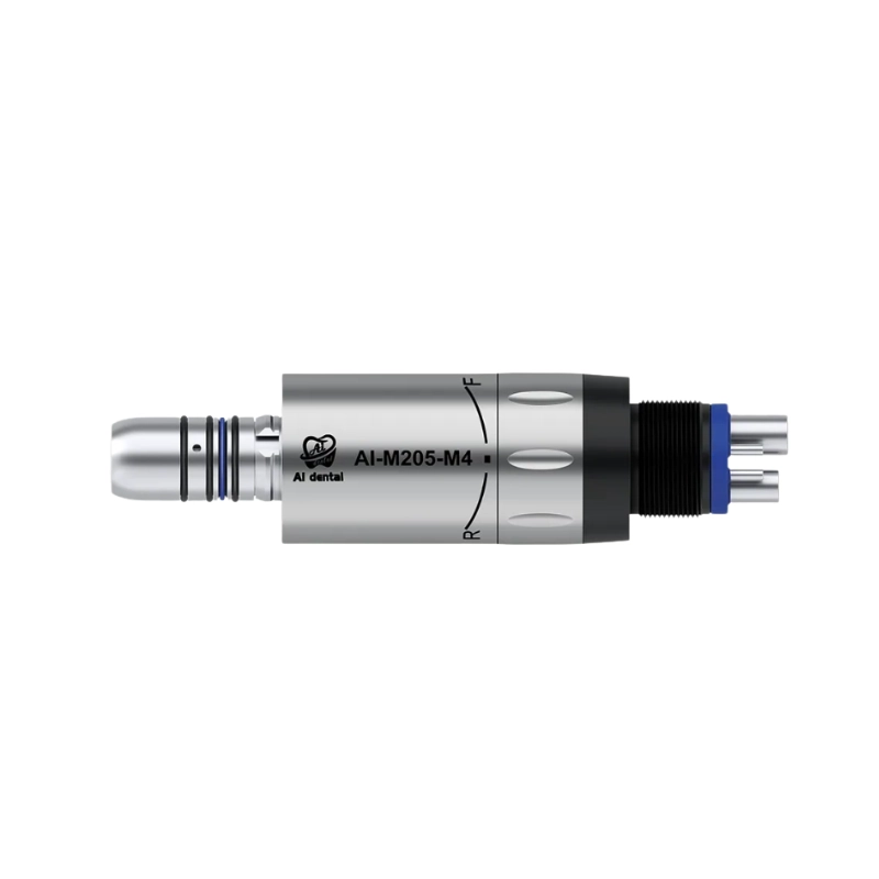 M4 bağlantı sistemine sahip, paslanmaz çelik gövdeli 1:1 direct drive (standart hız) aydınlatmasız mikromotor . 25.000 dev/dk çalışma kapasitesine ve iç su spreyi soğutma teknolojisine sahip, uzun ömürlü hava motoru modeli