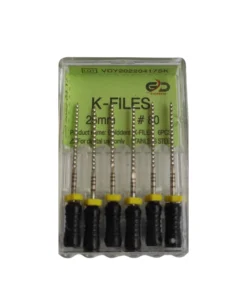 Golddent markasına ait, endodontik tedavilerde çok büyük kanalların mekanik preparasyonunu ve maksimum düzeyde genişletilmesini sağlayan, 25 mm uzunluğunda 80 numara siyah renk kodlu güçlü manuel kanal eğesi kutu görseli.