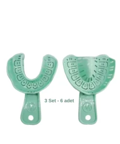 Güven Dental tarafından sunulan, diş kliniklerinde en çok tercih edilen otoklavlanabilir, CE ve MD sertifikalı orta boy açık yeşil dental ölçü kaşığın